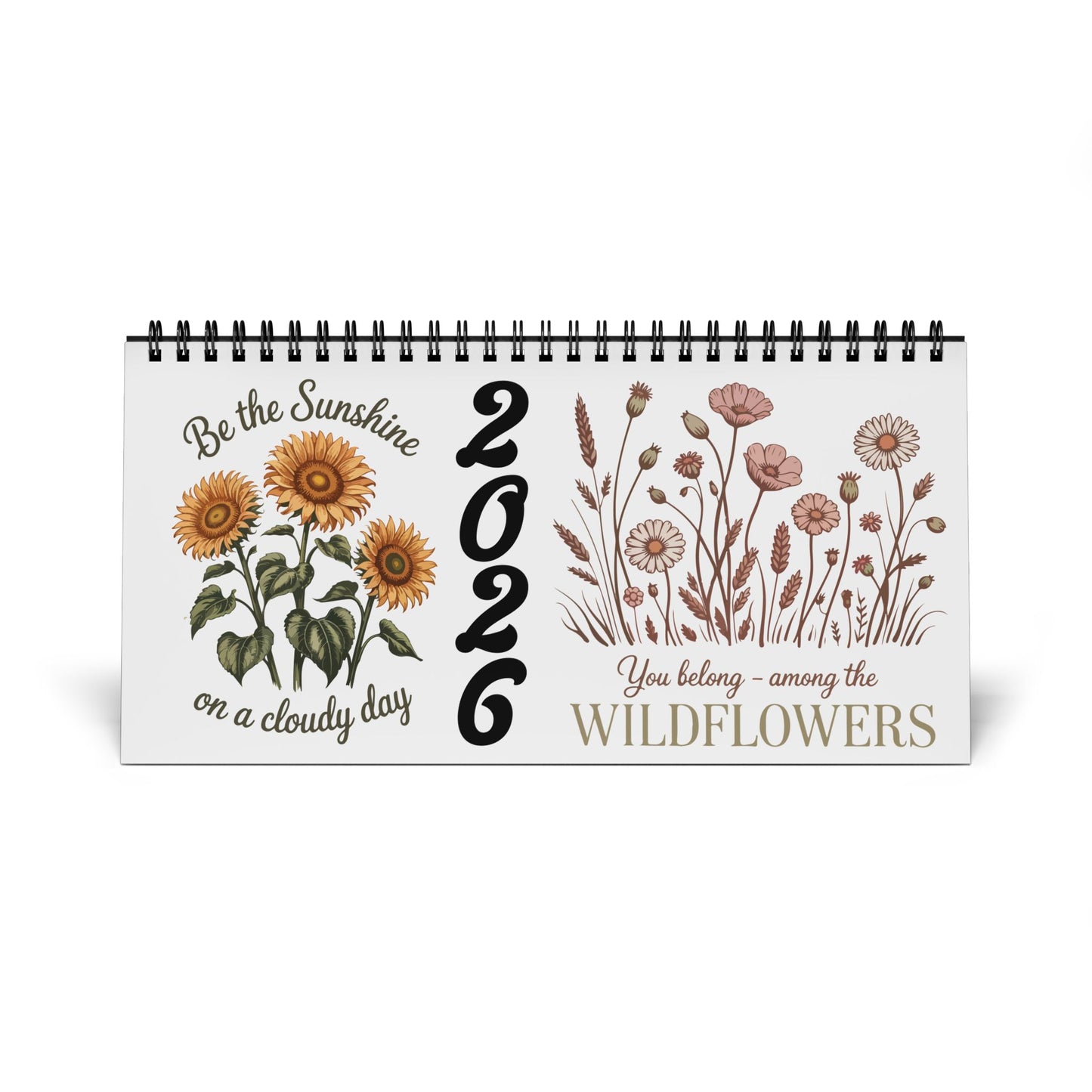 2026 Wildflower Desk Calendar — Inspirational Botanical Desktop Calendar (Grid Dates)