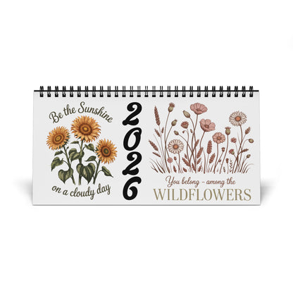 2026 Wildflower Desk Calendar — Inspirational Botanical Desktop Calendar (Grid Dates)