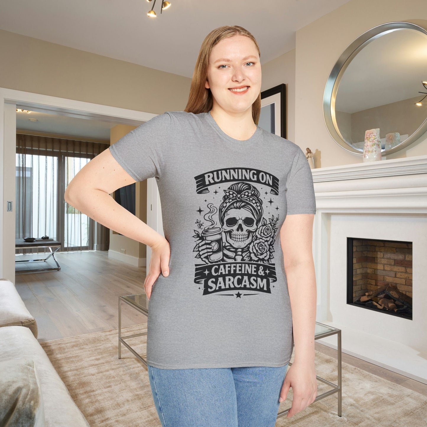 Running On Caffeine & Sarcasm Adult T-shirt