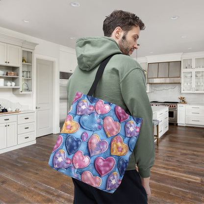 Color Pop Stitched Hearts Canvas Tote Bag
