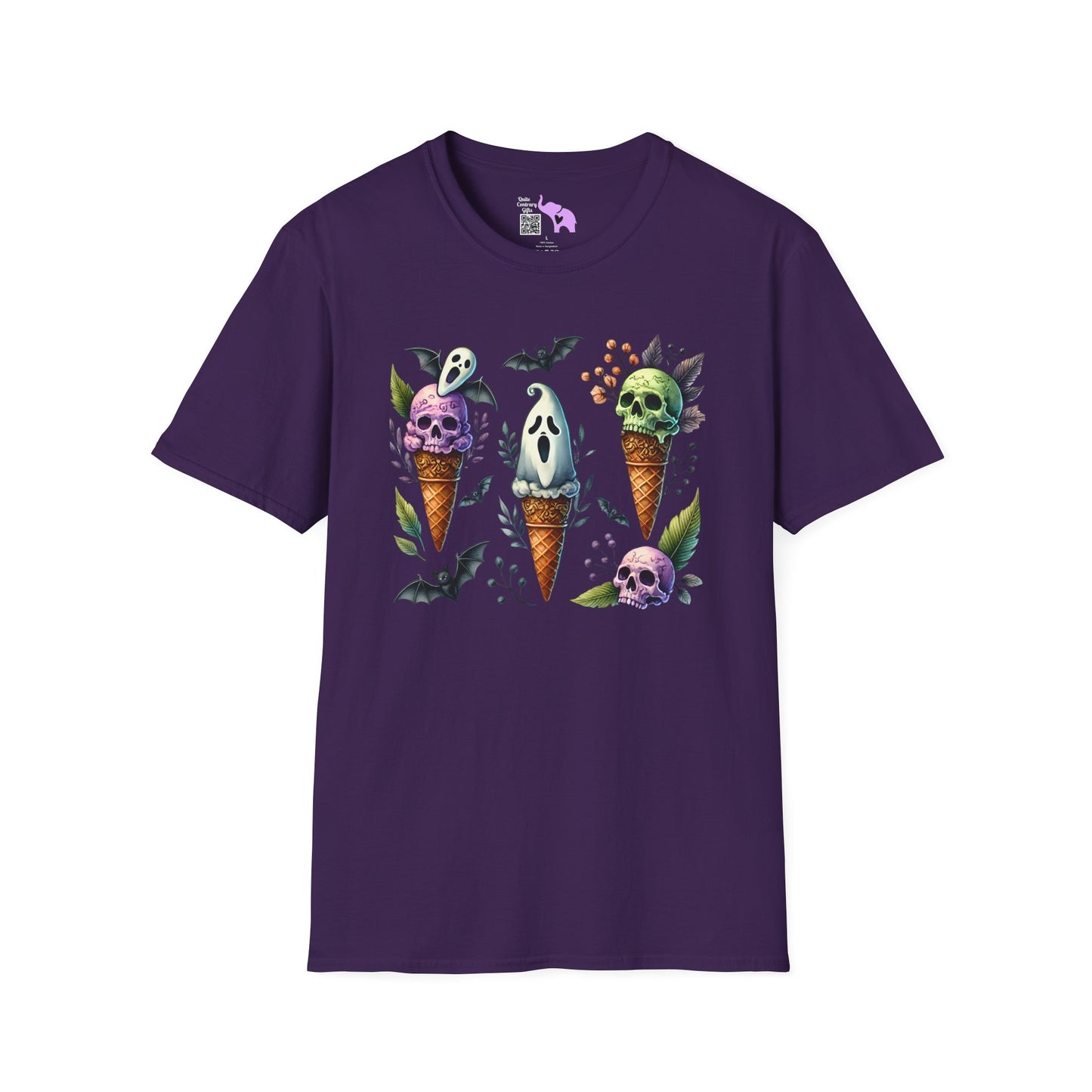 Ice Cream Cones w/Pumpkins and Ghost Adult  T-shirt