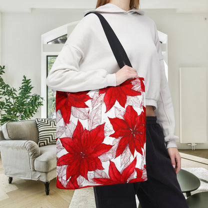 Crimson Poinsettia Sketch Canvas Tote Bag