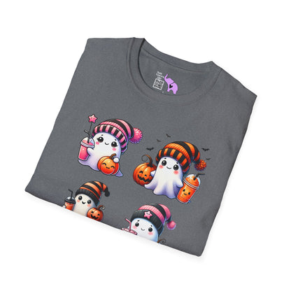 Cute Ghosts w/Pumpkins Adult T-shirt