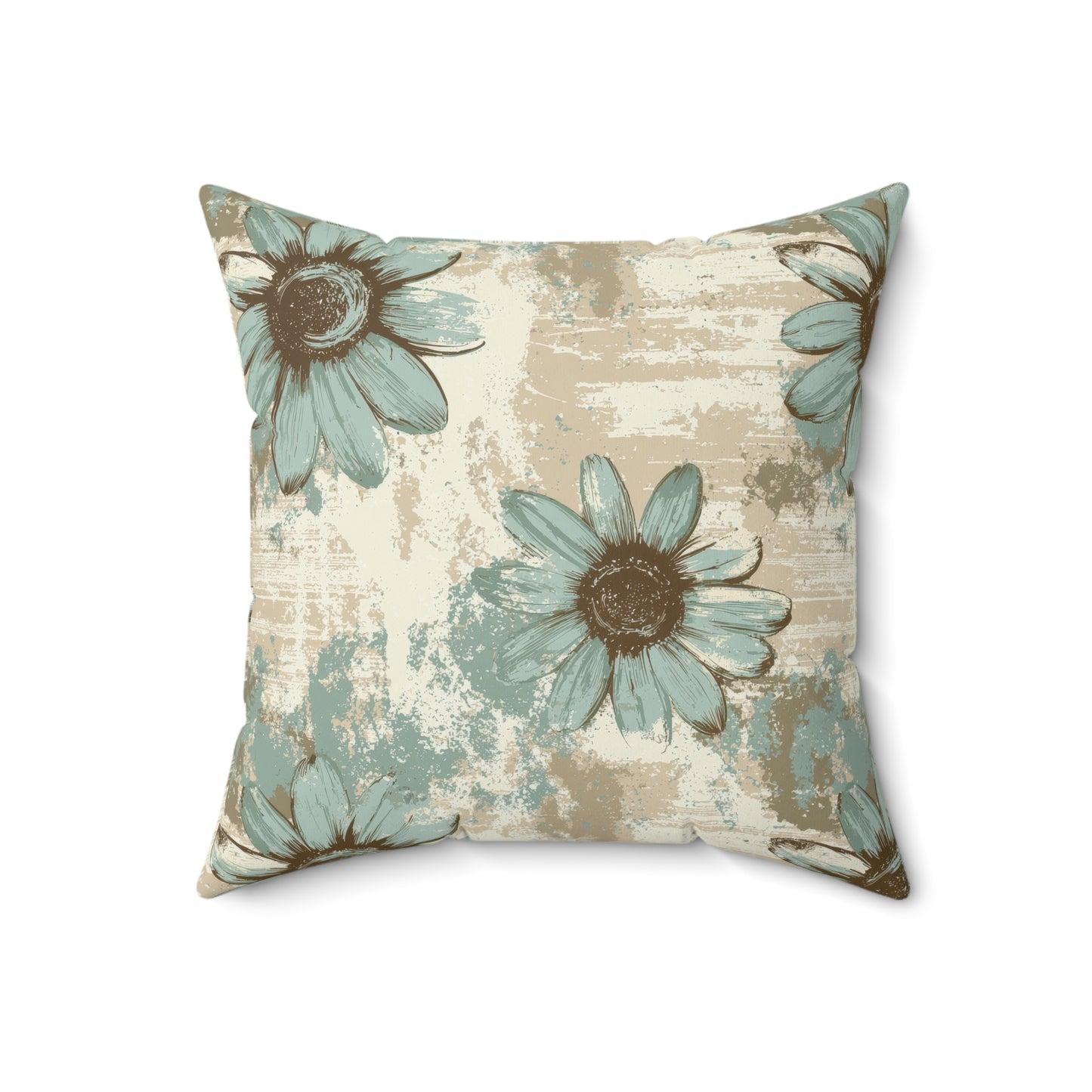 Rustic Teal Daisy Throw Pillow