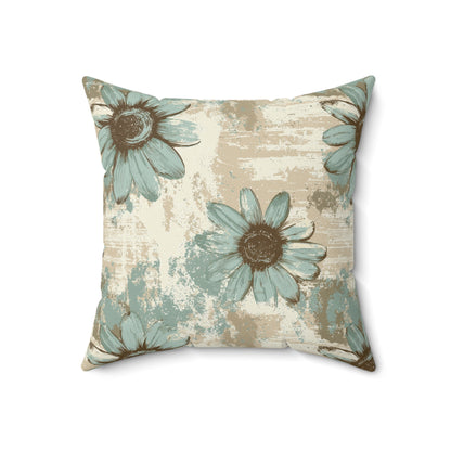 Rustic Teal Daisy Throw Pillow