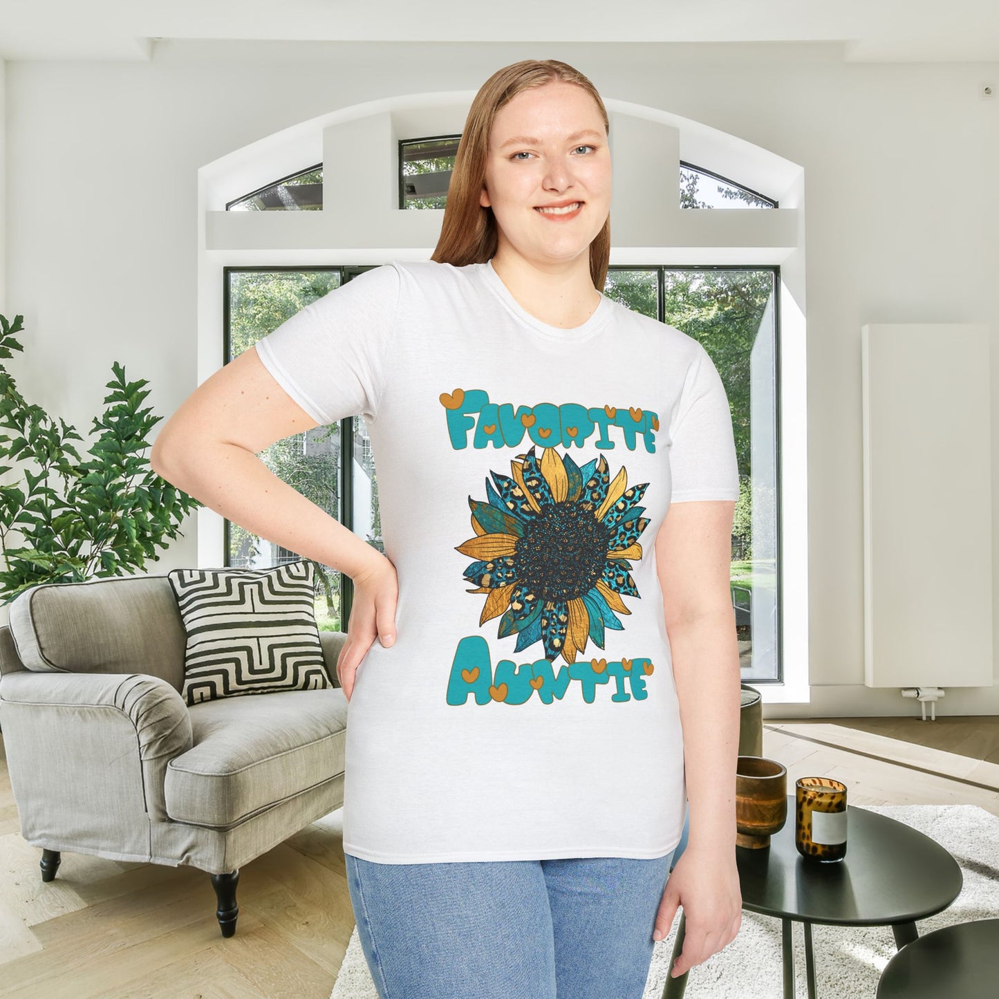 Favorite Auntie Teal/Gold Adult T-shirt