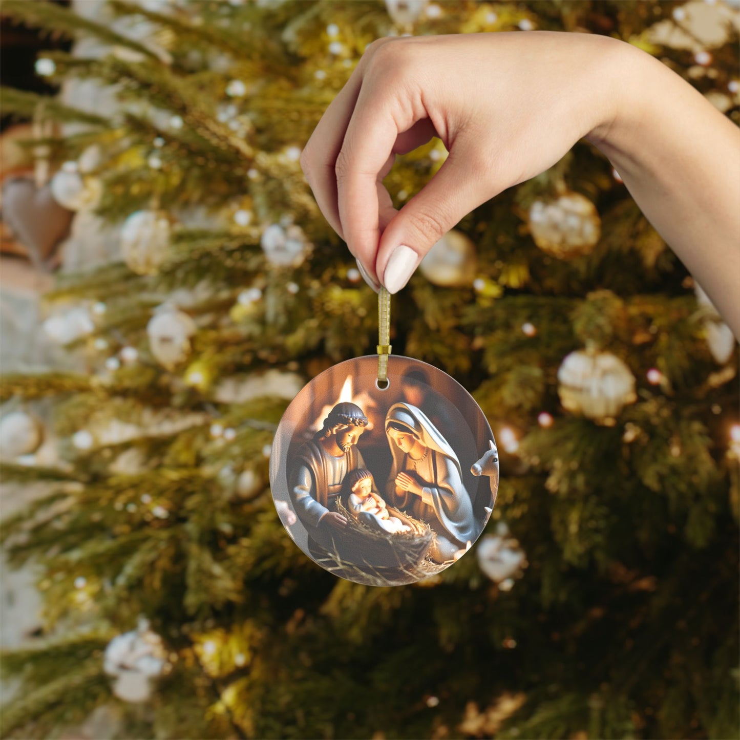 Beautiful Nativity 2 Glass Ornament