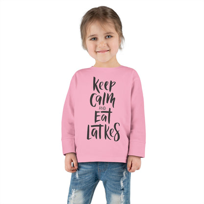 Keep Calm & Eat Latkes Toddler Long Sleeve Tee