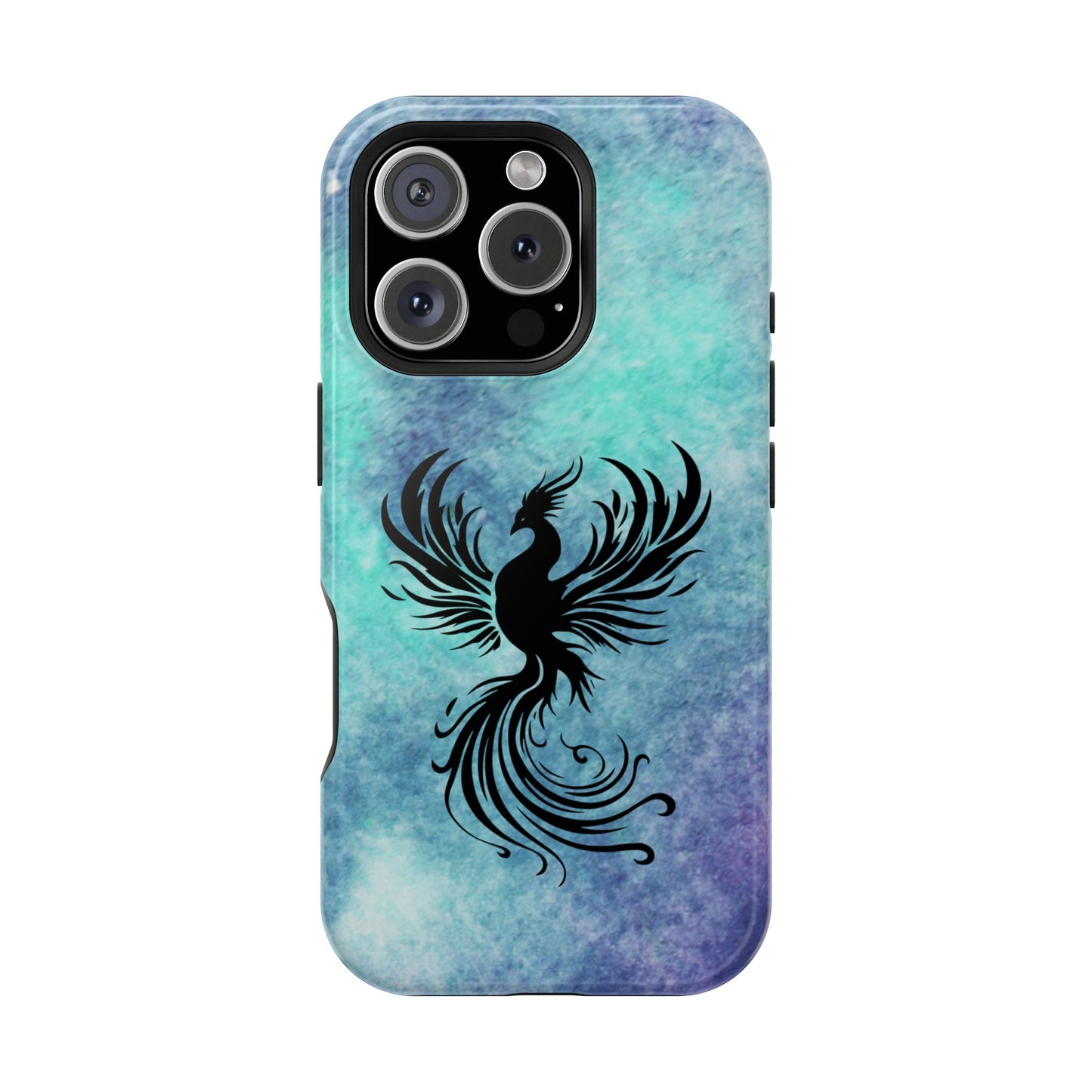 Phoenix Silhouette Over Teal Nebula MagSafe® Compatible Tough Case for iPhone