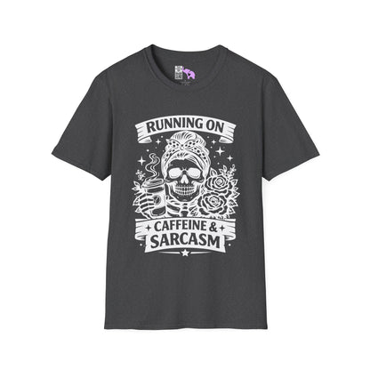 Running On Caffeine & Sarcasm Adult T-shirt