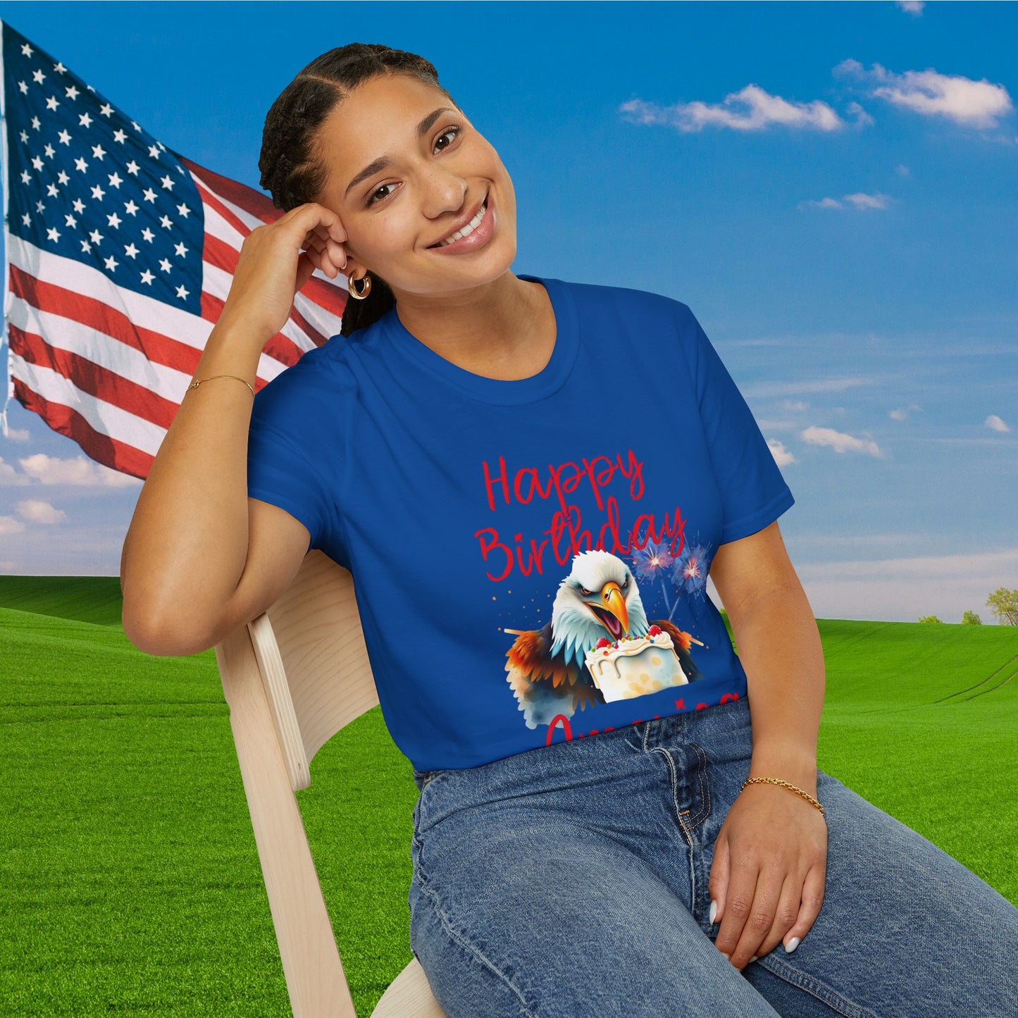 Happy Birthday America (Eagle Eating Cake) Adult T-shirt