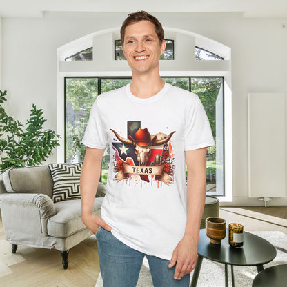 Texas Cow Skull w/Red Cowboy Hat Adult T-shirt