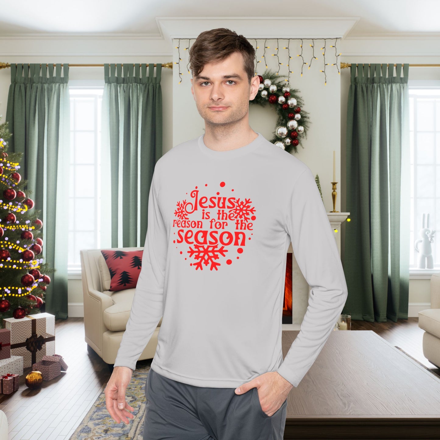 Jesus Is The Reason For The Season Snowflake Adult Long Sleeve Tee