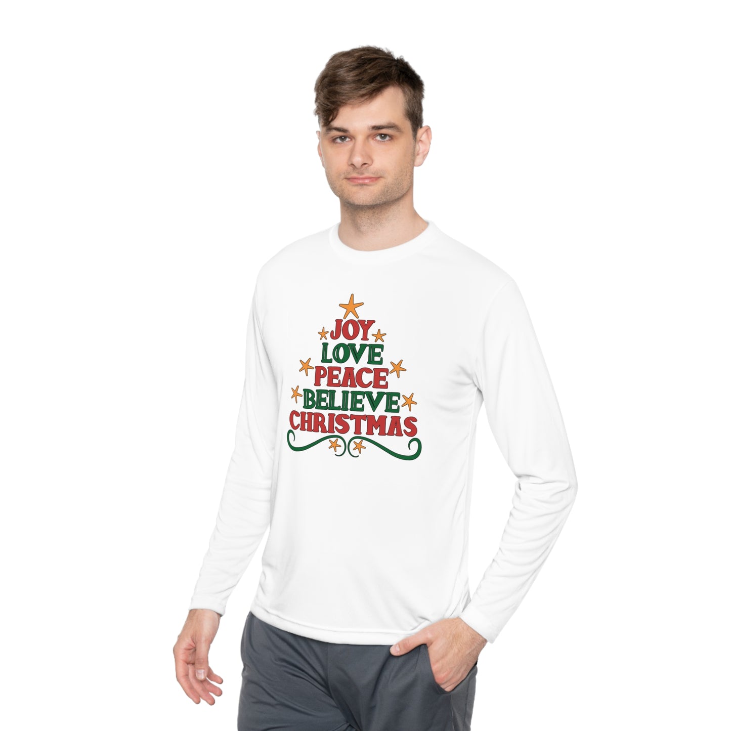 Joy Love Peace Believe Christmas Adult Long Sleeve Tee