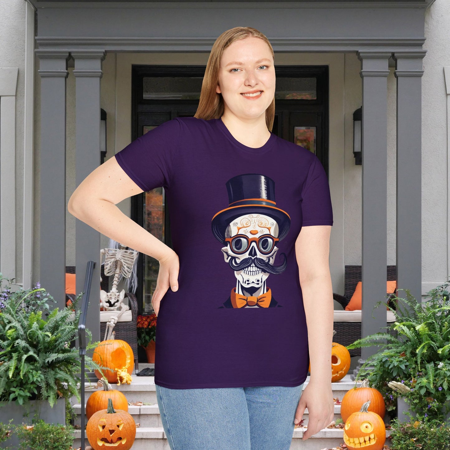 Top Hat & Mustache Skull Adult T-shirt