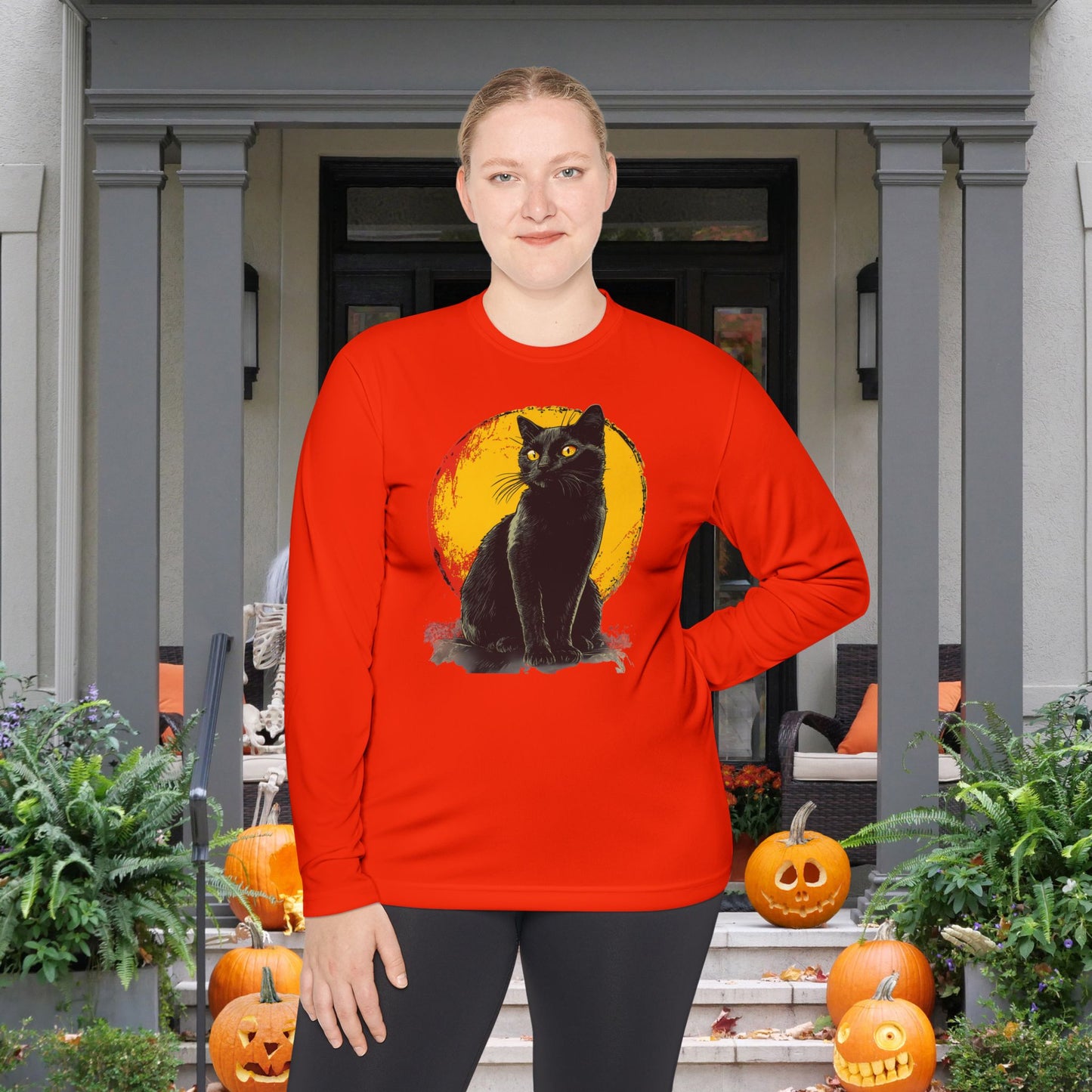 Black Cat Over Moon Adult Long Sleeve Tee