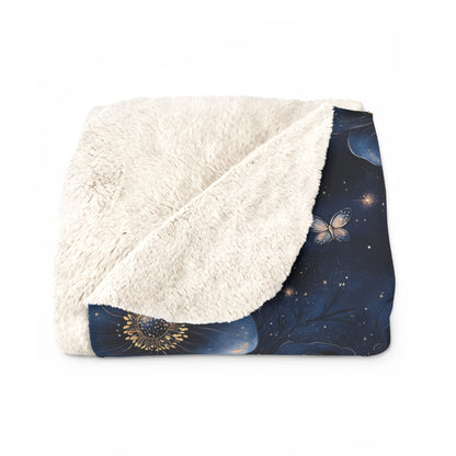 Midnight Sky Blossoms Sherpa Fleece Blanket