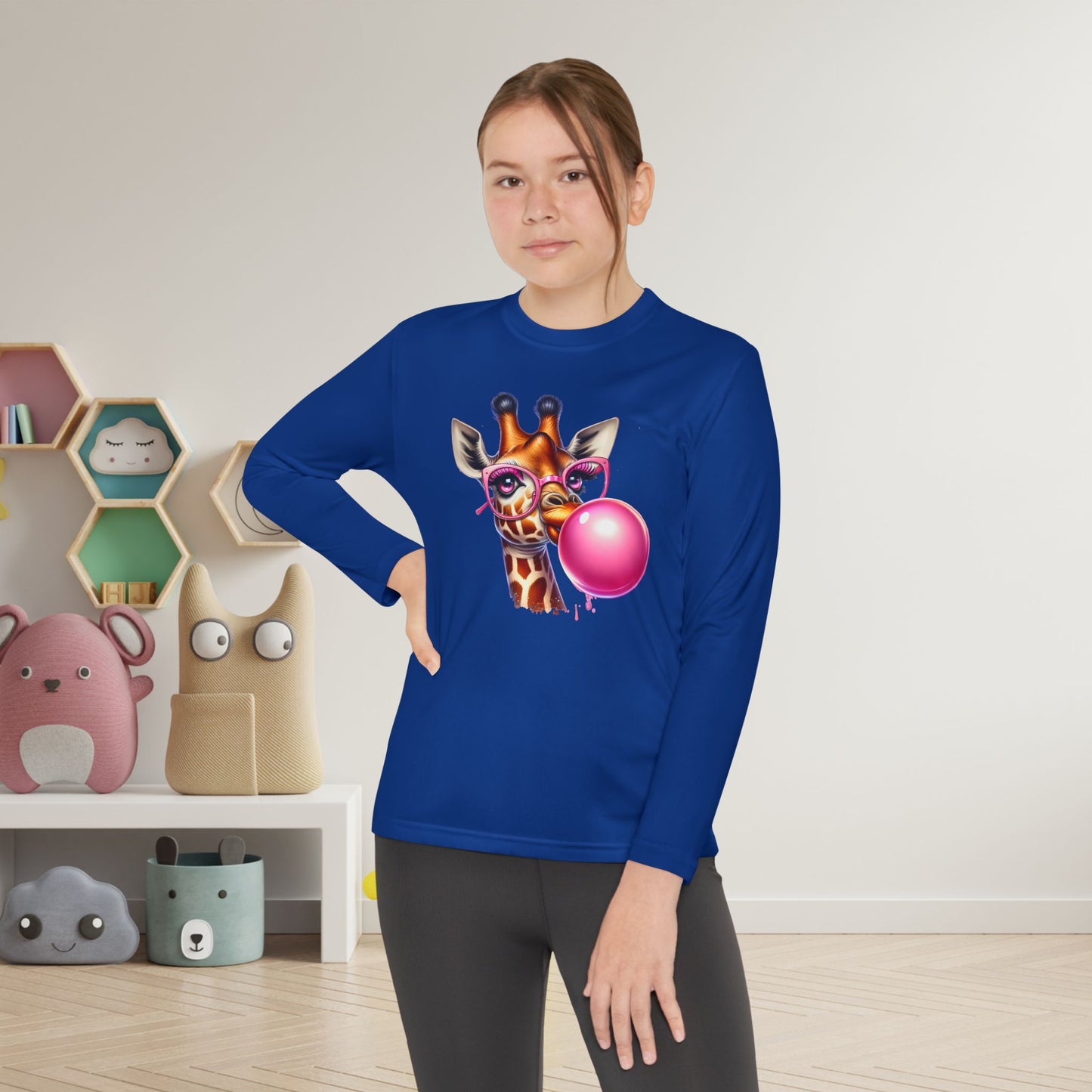 Girraffe Blowing Bubble Youth Long Sleeve Tee