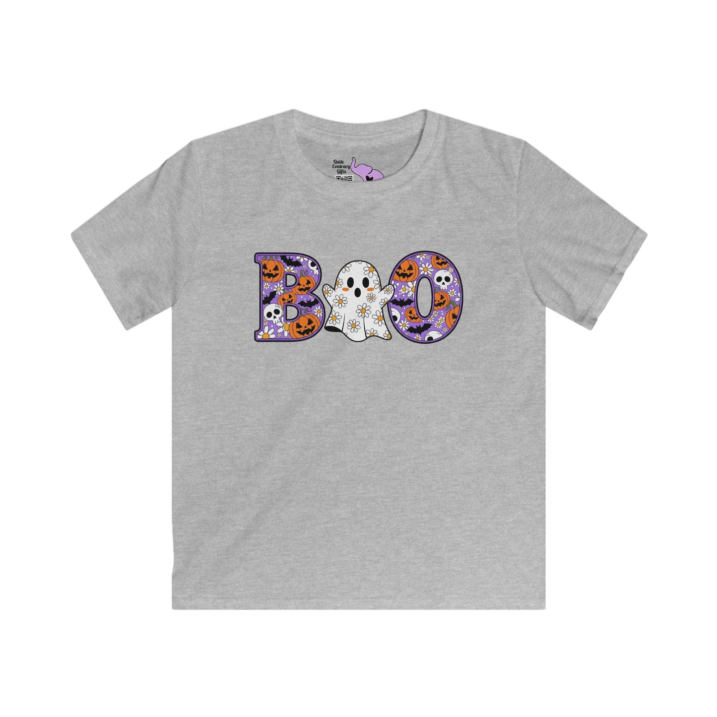 Cute Floral Boo w/Ghost Kids Softstyle Tee