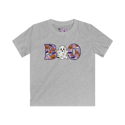 Cute Floral Boo w/Ghost Kids Softstyle Tee