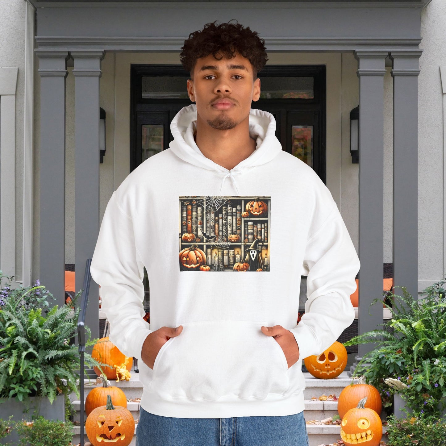 Spooky Book Shelf Heavy Blend™ Hooded Sweatshirt