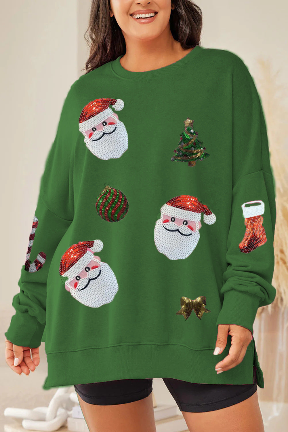 Women's Christmas Sequined Santas Sweatshirt