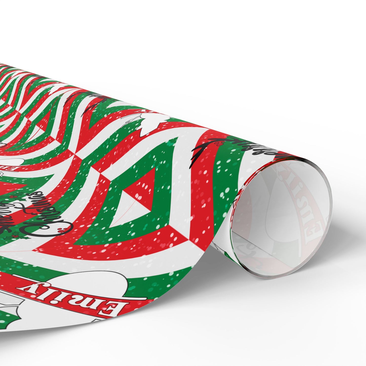 Red, White, & Green Snowman Custom Name Wrapping Paper (Emily)
