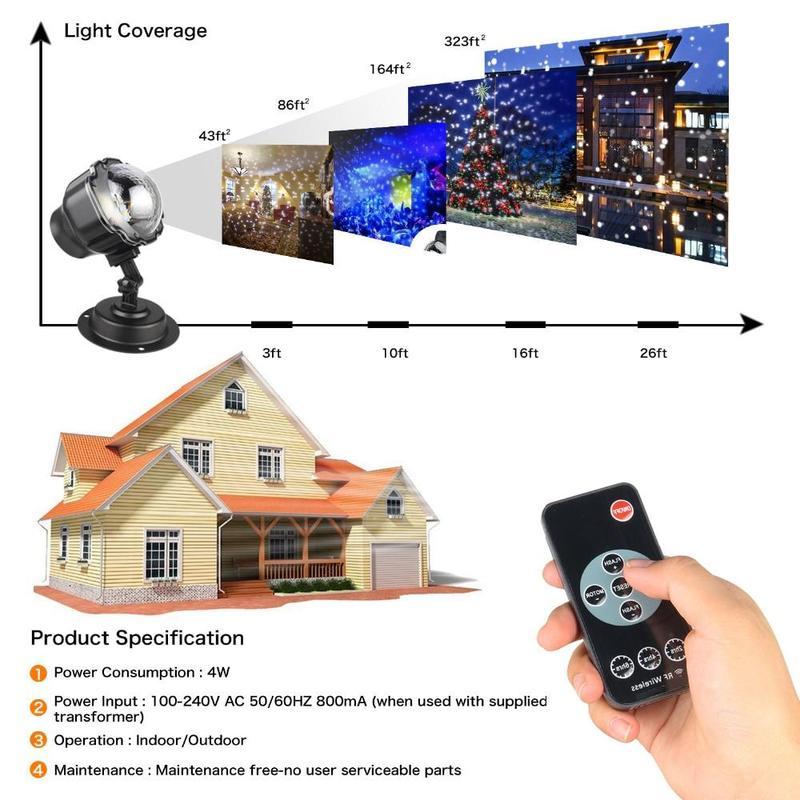 LED Christmas Snow Remote Control Projector Decor Light