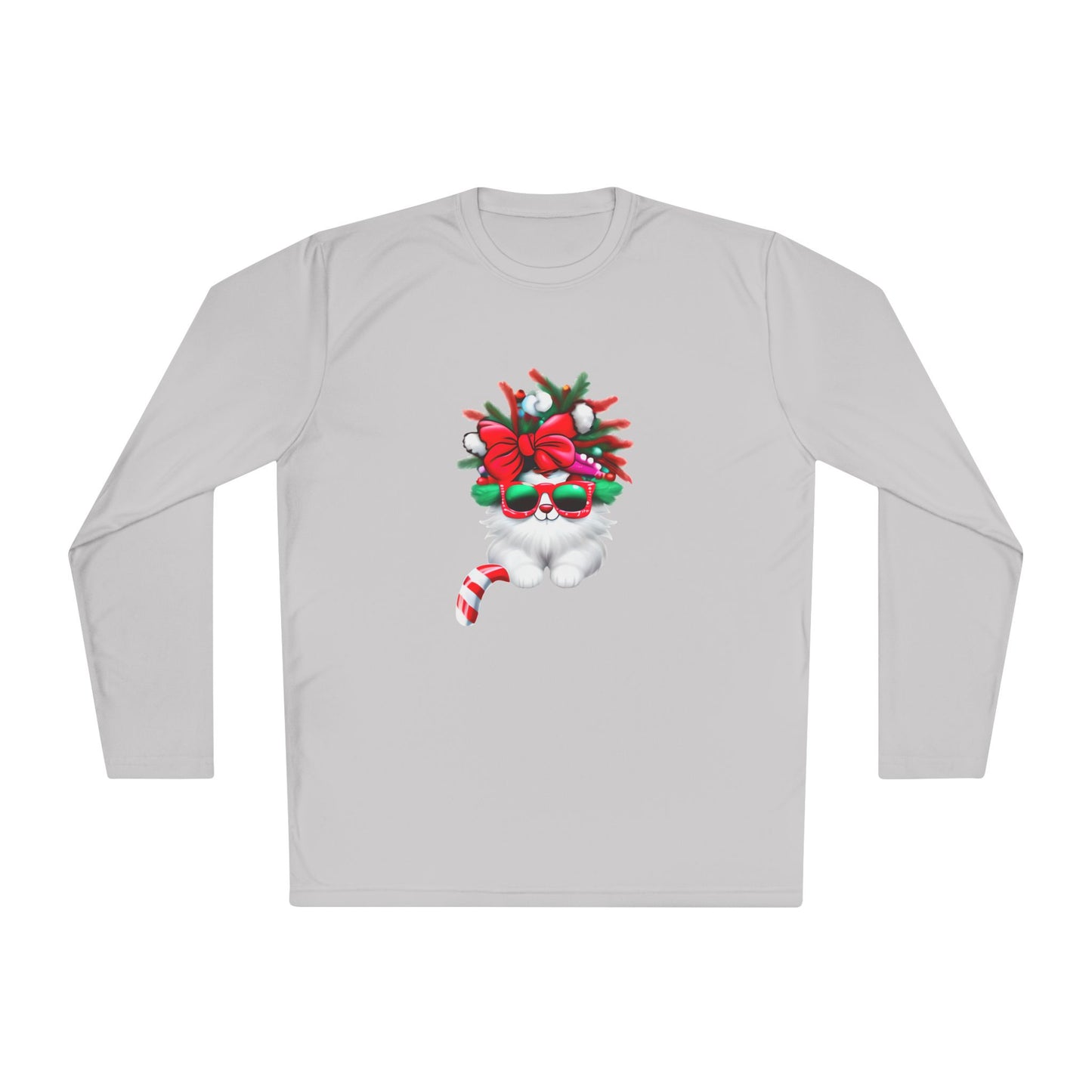 White Candy Cane Kitten Adult Long Sleeve Tee