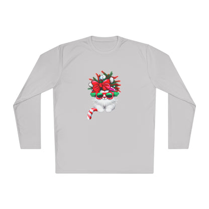 White Candy Cane Kitten Adult Long Sleeve Tee
