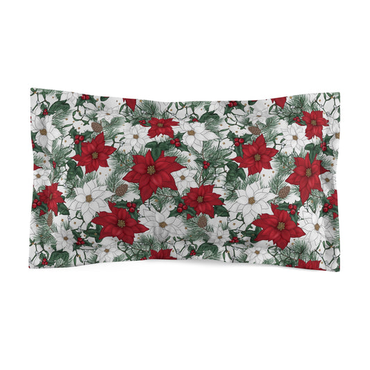 Winter Poinsettia Garden Microfiber Pillow Sham