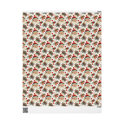 Festive Santa & Holly Blooms Wrapping Paper