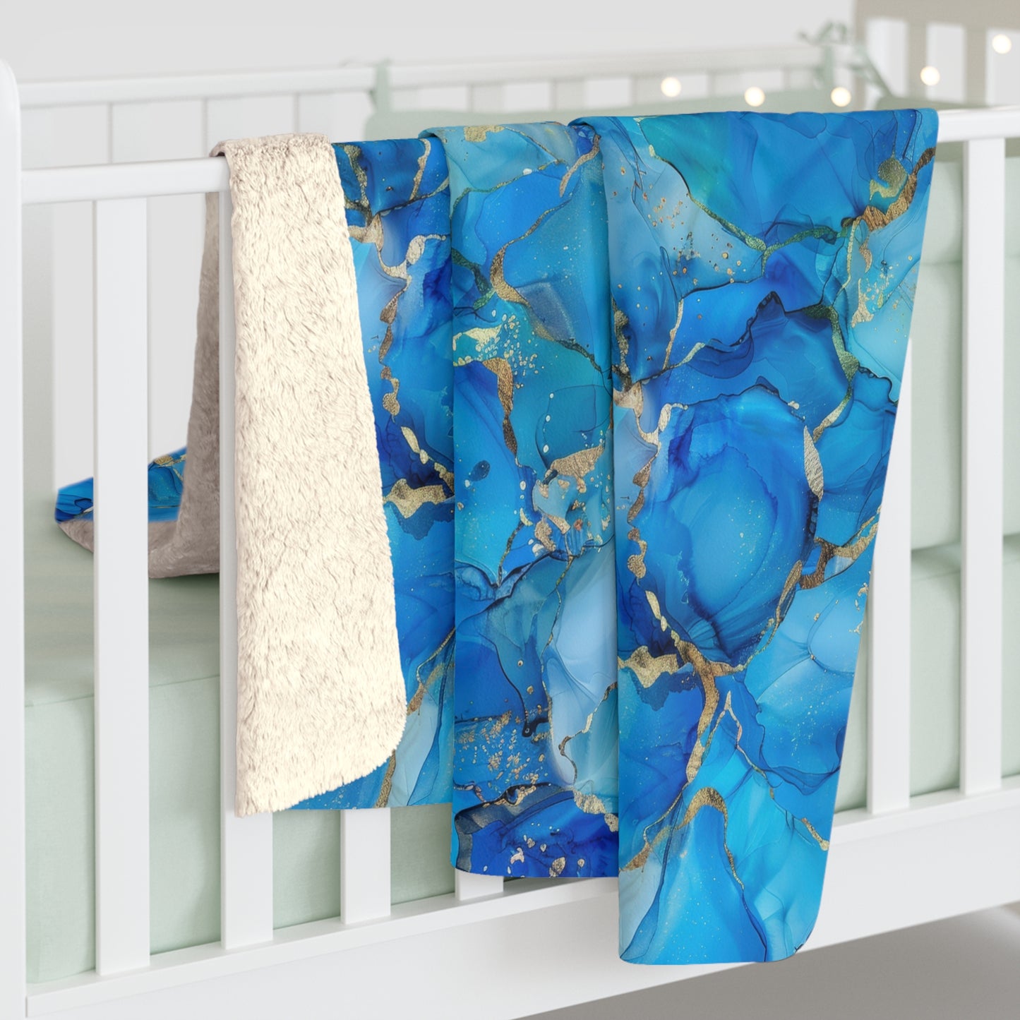 Turquoise Marble Print Sherpa Fleece Blanket