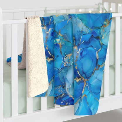 Turquoise Marble Print Sherpa Fleece Blanket