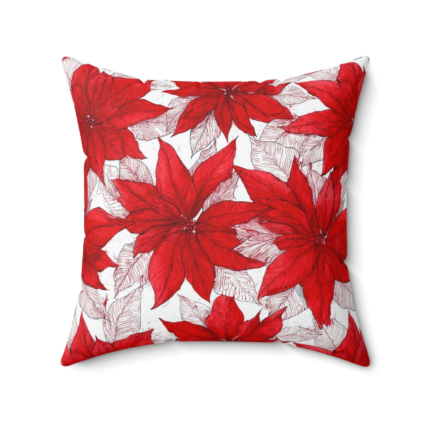Crimson Poinsettia Sketch Throw Pillow