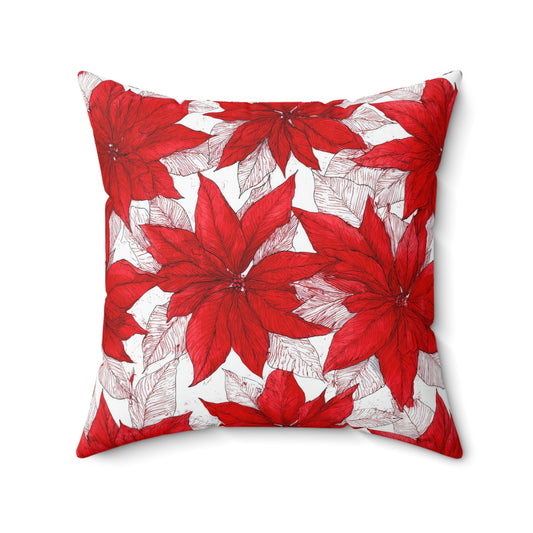 Crimson Poinsettia Sketch Throw Pillow