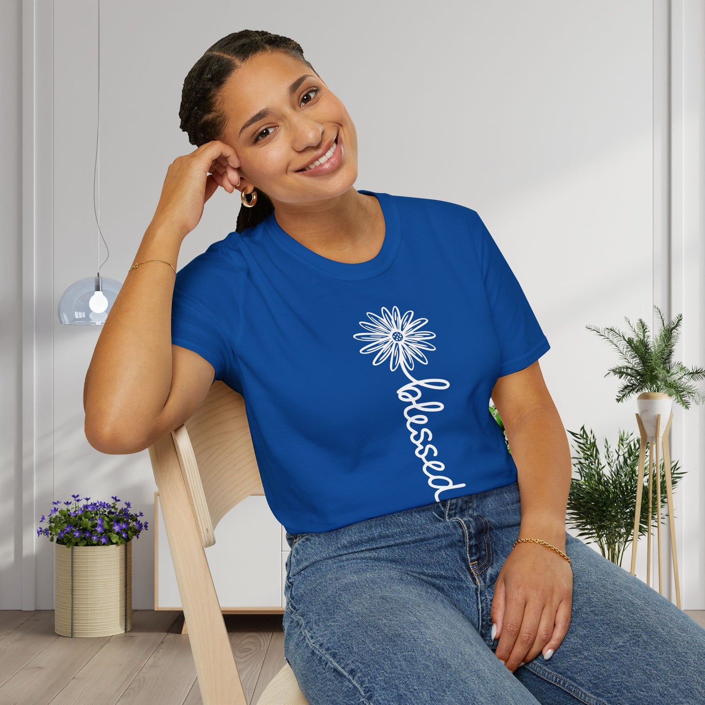 Blessed (Vertical, Floral) Adult T-shirt