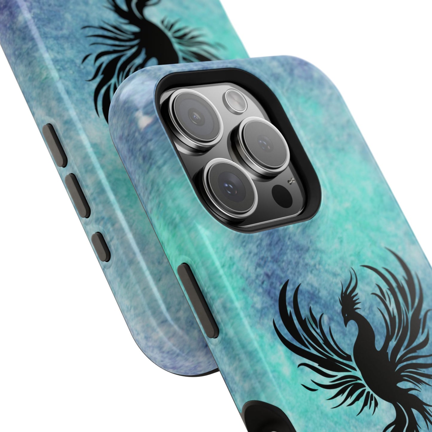Phoenix Silhouette Over Teal Nebula MagSafe® Compatible Tough Case for iPhone