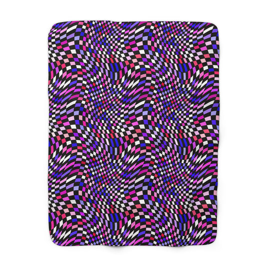 Warped Purple Checkered Fleece Blanket