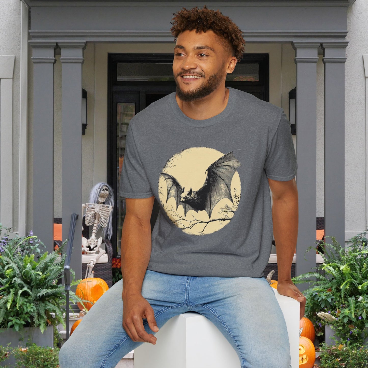 Bat Over Moon 2 Adult T-shirt