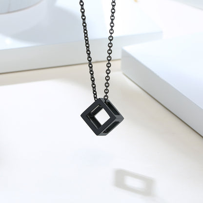 Hollowed Titanium Cube Necklace Gold/Silver/Black/Grey