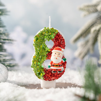 Glitter Santa Christmas Number Candles