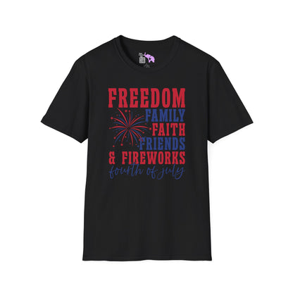 Freedom Family Faith Friends Fireworks 4th of July Adult T-shirt