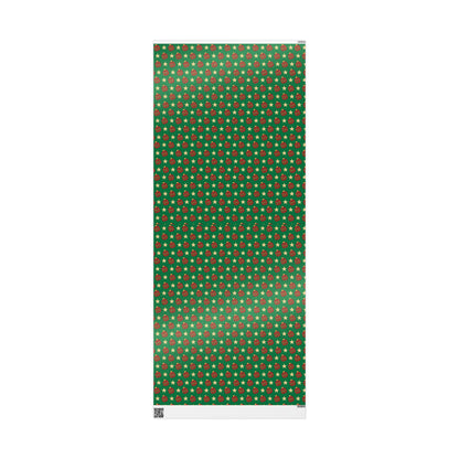 Red Ornament Gold Star Green Custom Wrapping Paper (Sarah)