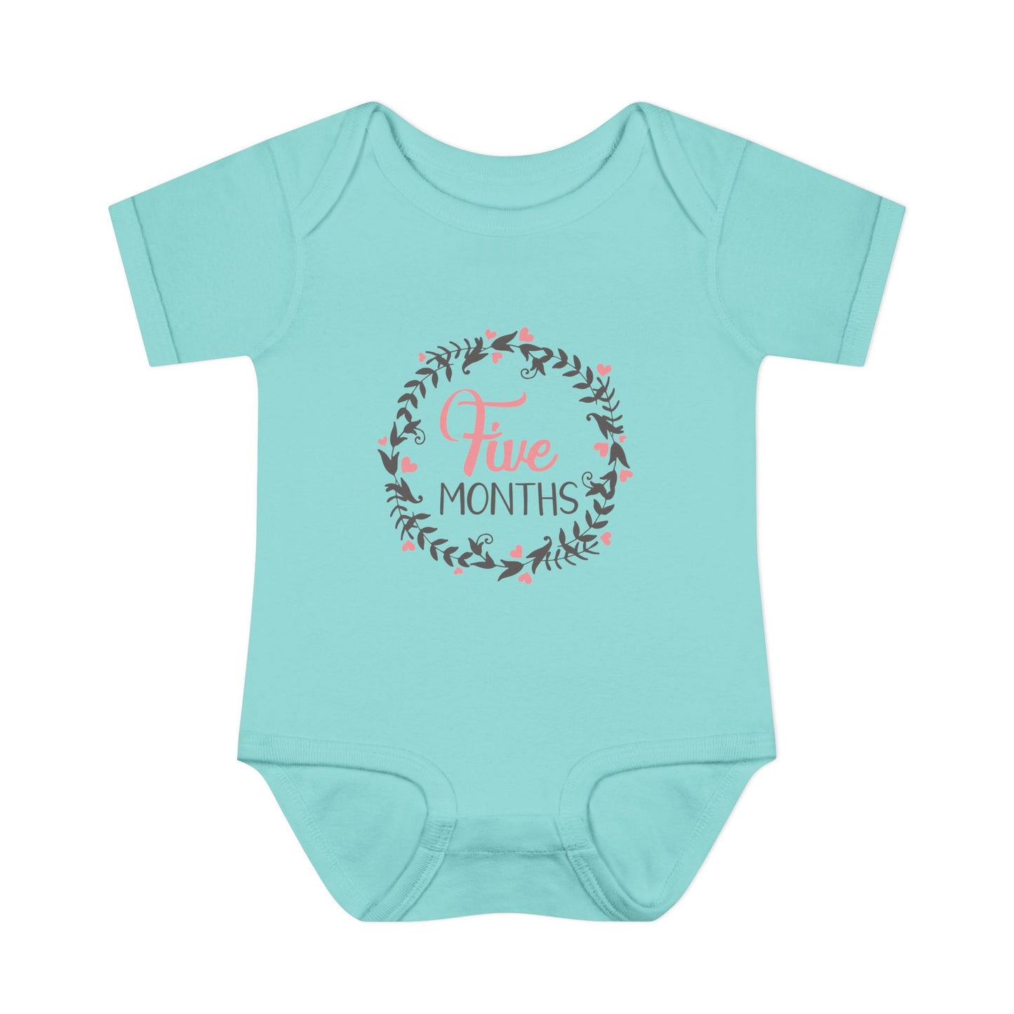 Pink Milestone Wreath Onesie-Five Months