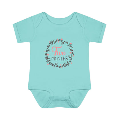 Pink Milestone Wreath Onesie-Five Months