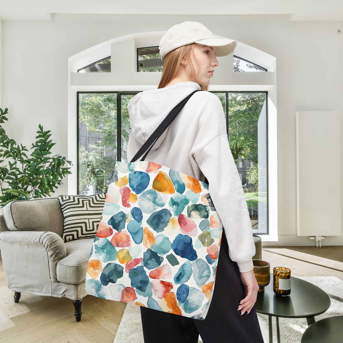 Watercolor Pebble Terrazzo Canvas Tote Bag