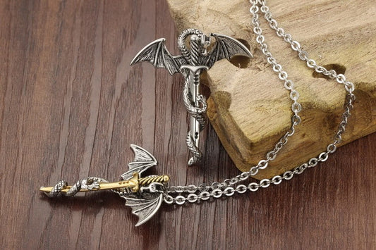 Pterodactyl Golden Titanium Steel Sword Necklace