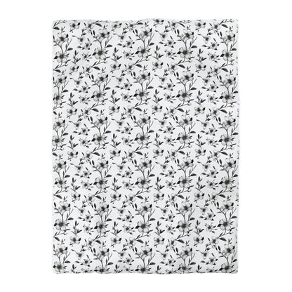 Black & White Five Petal Floral Microfiber Duvet Cover