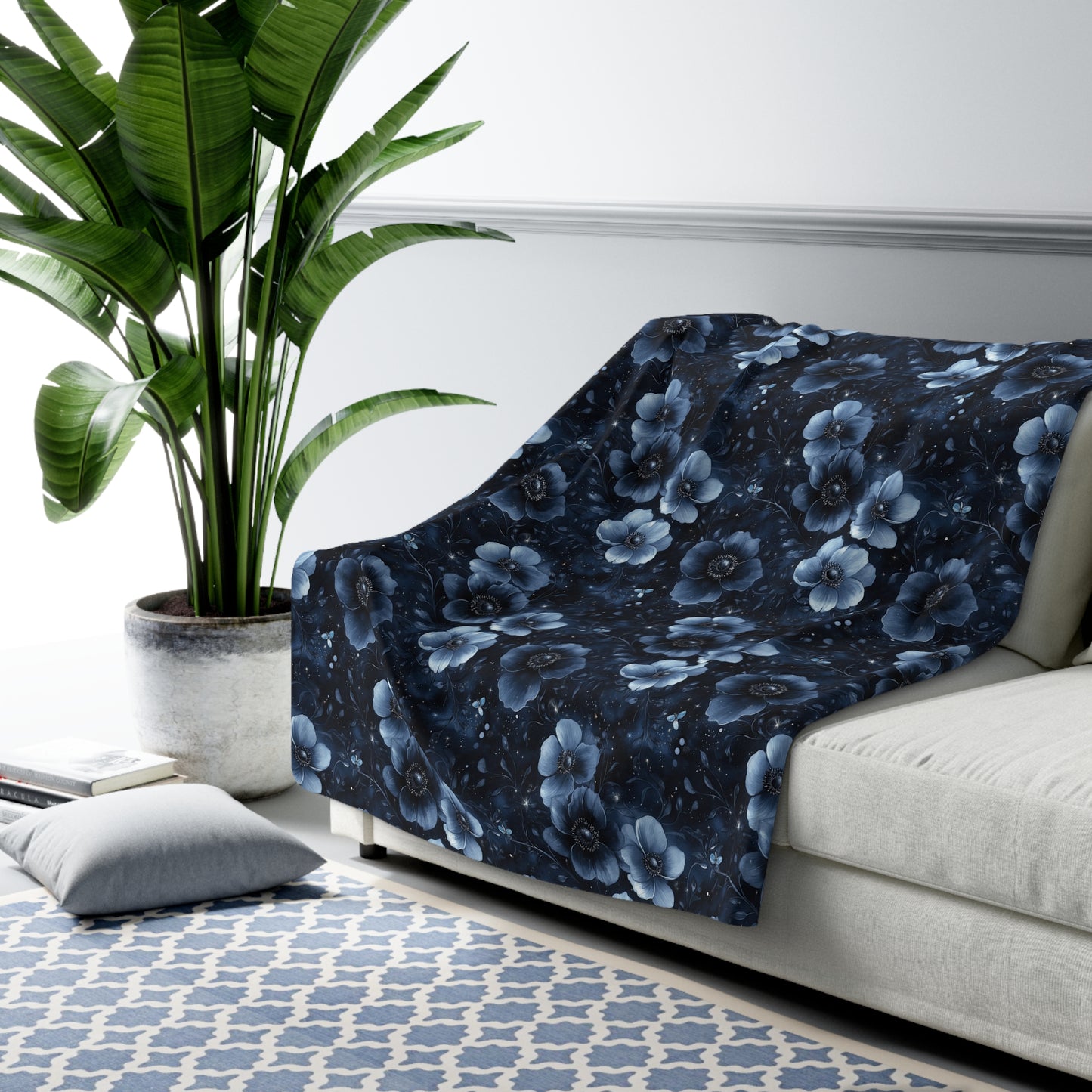 Midnight Blossoms Sherpa Fleece Blanket